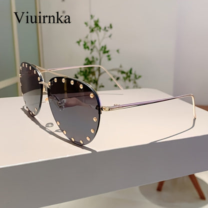 Sunglasses for Women - Semi-Rimless Glasses for Studded Detail, Classic Lightweight Fashion - product detail view 10