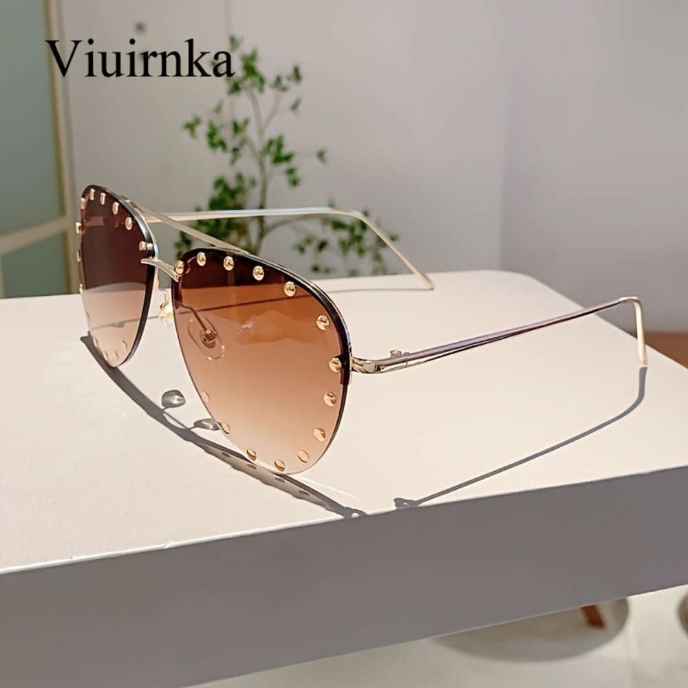 Sunglasses for Women - Semi-Rimless Glasses for Studded Detail, Classic Lightweight Fashion - product detail view 11
