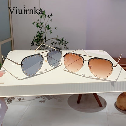 Sunglasses for Women - Semi-Rimless Glasses for Studded Detail, Classic Lightweight Fashion - product detail view 12