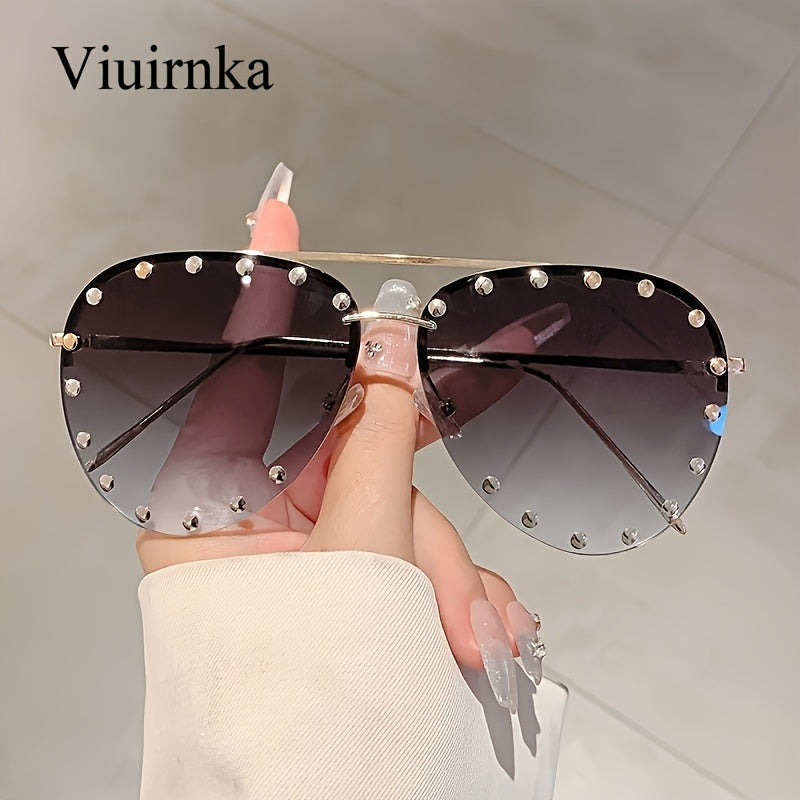 Sunglasses for Women - Semi-Rimless Glasses for Studded Detail, Classic Lightweight Fashion - product detail view 13