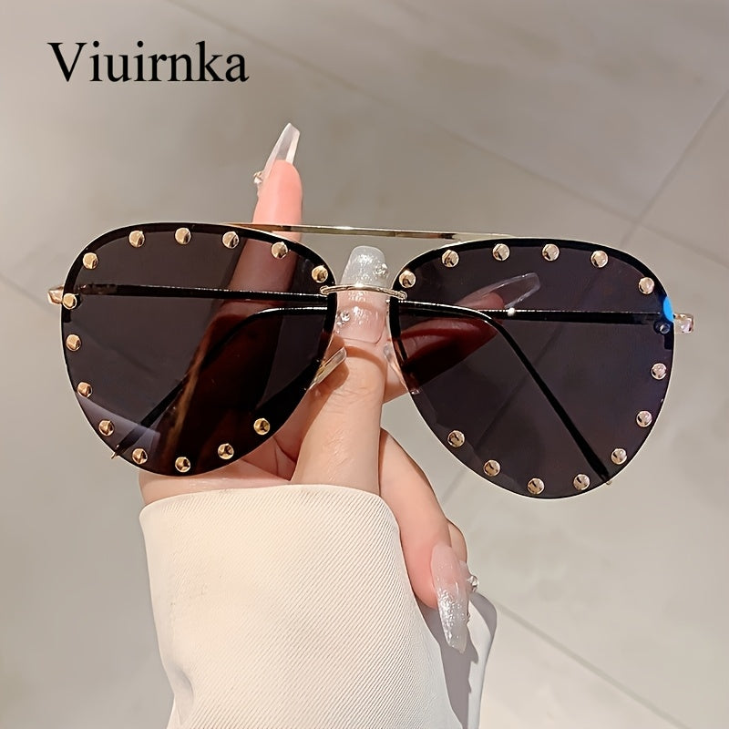 Sunglasses for Women - Semi-Rimless Glasses for Studded Detail, Classic Lightweight Fashion - product detail view 14