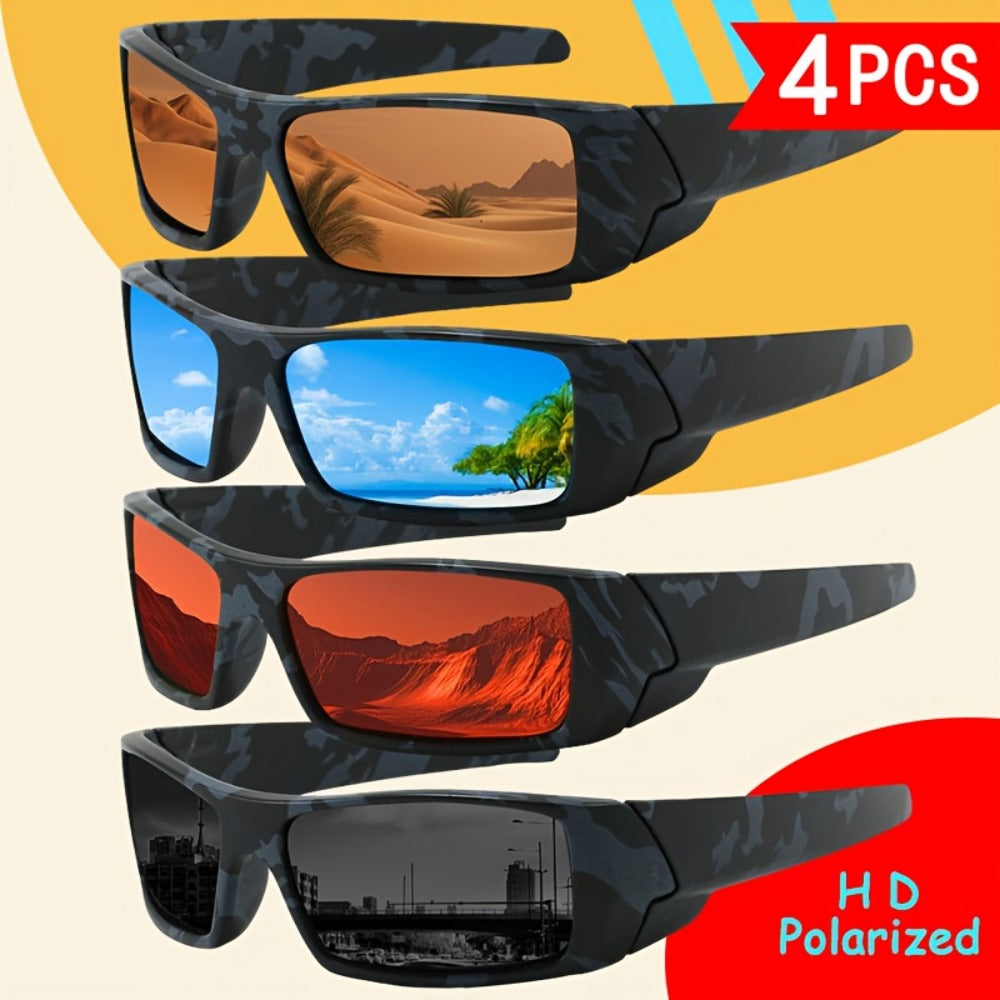 Sunglasses for Men - Sports 4 Pack HD Polarized Cross Frame Camo & Solid Color Combos - product detail view 2