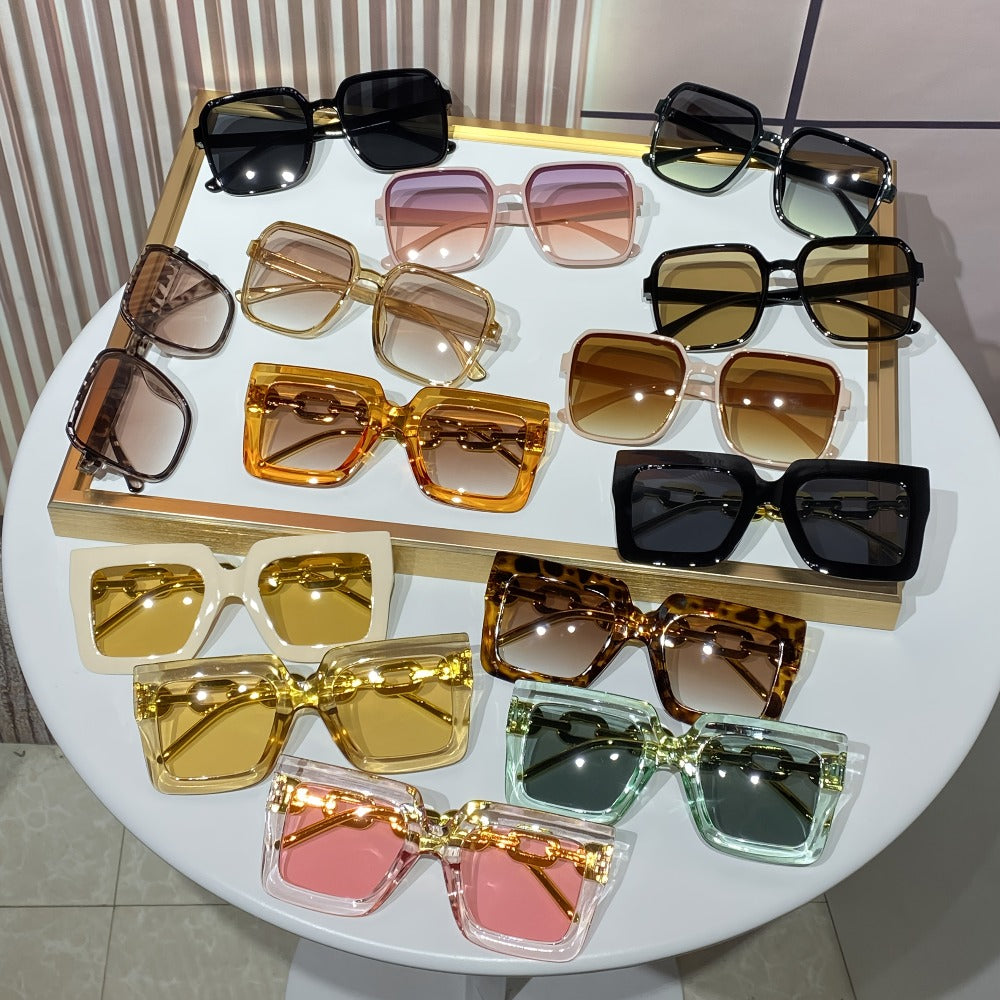 Sunglasses for Women - Square 14-Pack Tinted Lens Fashion Glasses Set, Chic Minimalist Plastic - product detail view 3