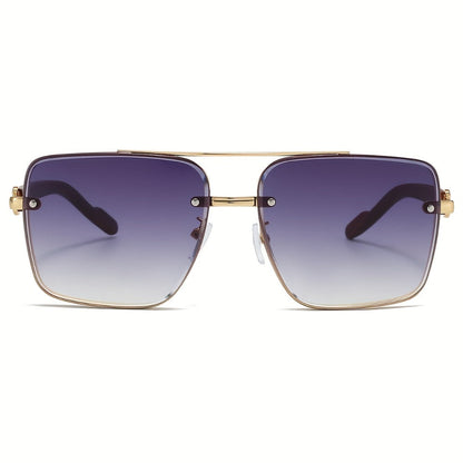Sunglasses for Men - Square Women Double Bridge Gold Frame, Vintage Wood Grain Texture Light - product detail view 11