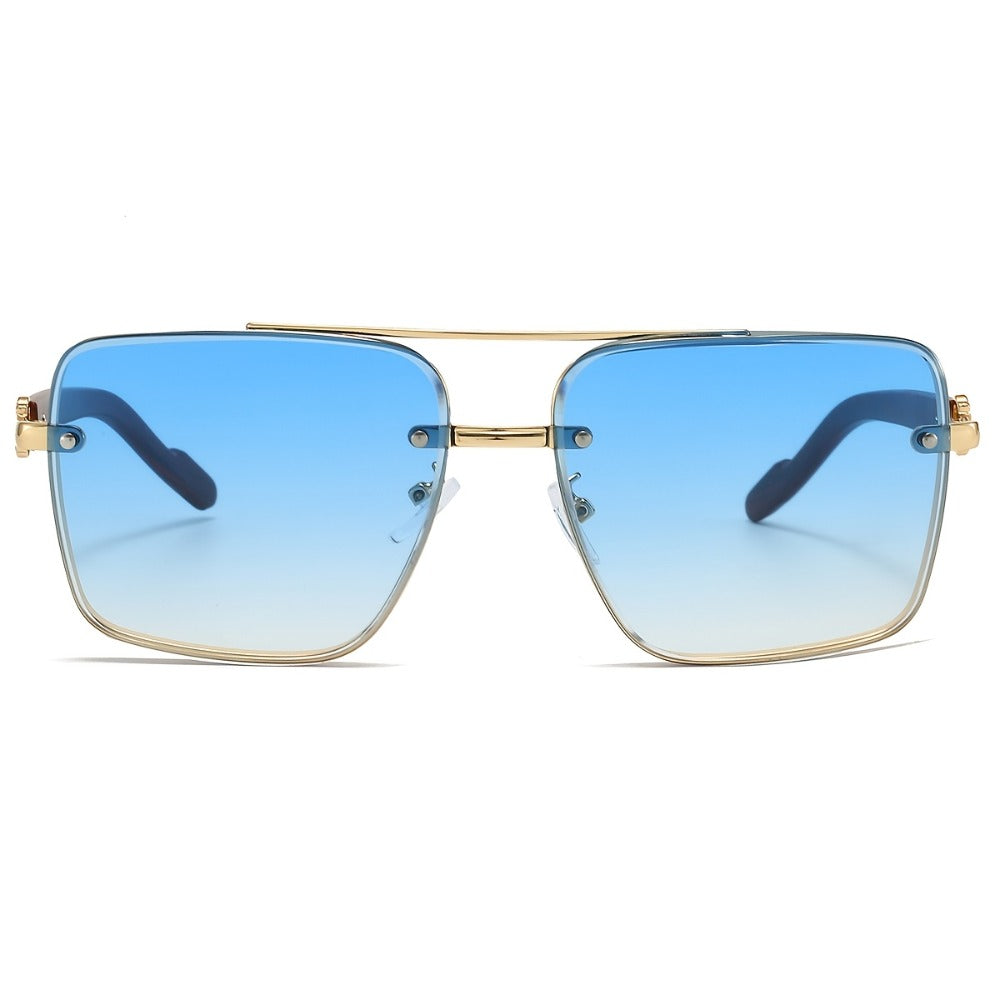 Sunglasses for Men - Square Women Double Bridge Gold Frame, Vintage Wood Grain Texture Light - product detail view 13