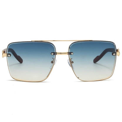 Sunglasses for Men - Square Women Double Bridge Gold Frame, Vintage Wood Grain Texture Light - product detail view 14