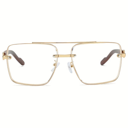 Sunglasses for Men - Square Women Double Bridge Gold Frame, Vintage Wood Grain Texture Light - product detail view 15