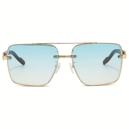 Sunglasses for Men - Square Women Double Bridge Gold Frame, Vintage Wood Grain Texture Light - product detail view 16
