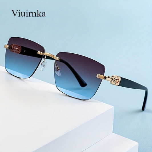 Sunglasses for Men - Square Frameless Unisex Trendy Fashion Eyewear Clear Vision UV Protection - product detail view 2