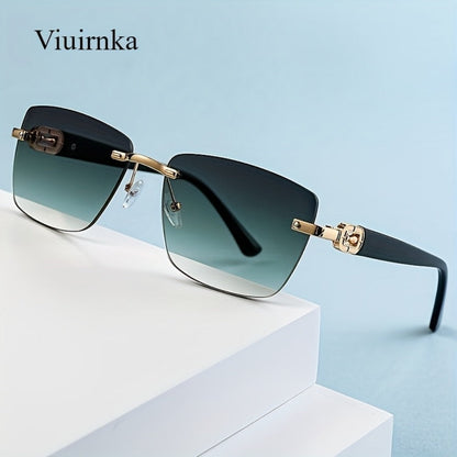 Sunglasses for Men - Square Frameless Unisex Trendy Fashion Eyewear Clear Vision UV Protection - product detail view 3