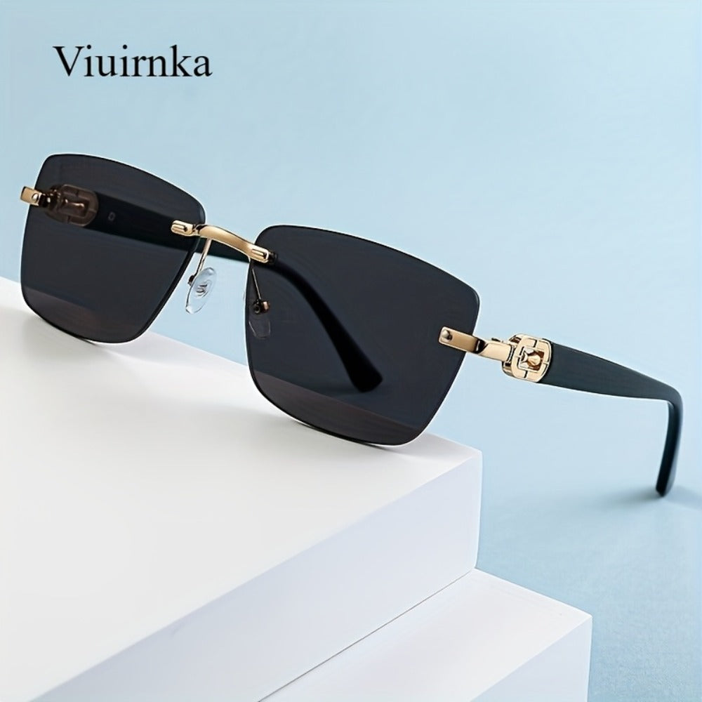 Sunglasses for Men - Square Frameless Unisex Trendy Fashion Eyewear Clear Vision UV Protection - product detail view 8