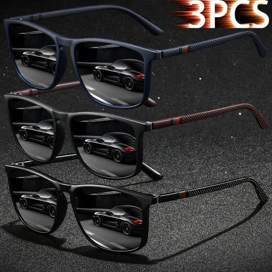 Sunglasses for Men - Square Glasses 3-Pack Striped Fashion Anti-Glare UV Protection, Black Red - main product view