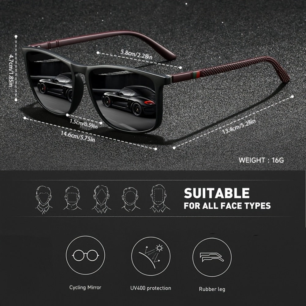 Sunglasses for Men - Square Glasses 3-Pack Striped Fashion Anti-Glare UV Protection, Black Red - product detail view 7