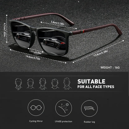 Sunglasses for Men - Square Glasses 3-Pack Striped Fashion Anti-Glare UV Protection, Black Red - product detail view 7