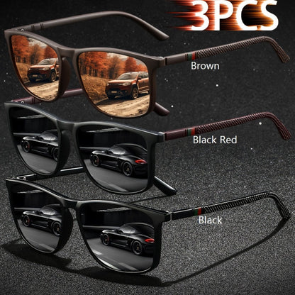 Sunglasses for Men - Square Glasses 3-Pack Striped Fashion Anti-Glare UV Protection, Black Red - product detail view 8