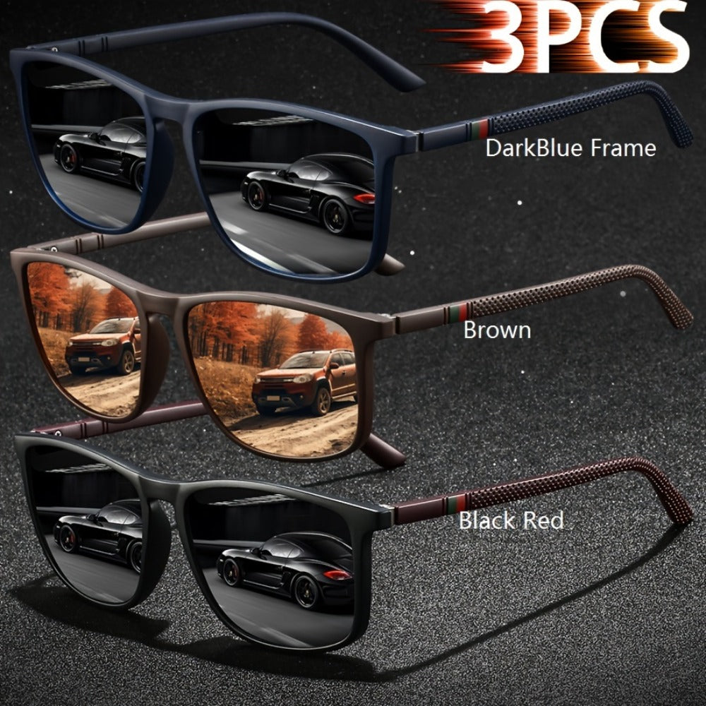 Sunglasses for Men - Square Glasses 3-Pack Striped Fashion Anti-Glare UV Protection, Black Red - product detail view 11