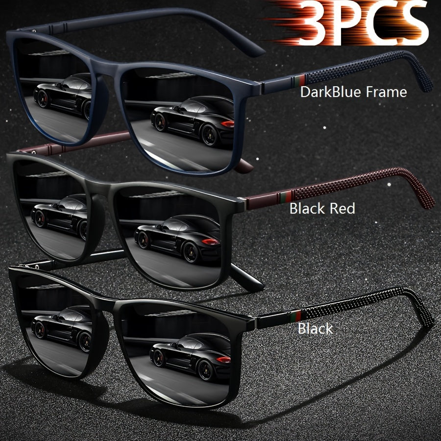 Sunglasses for Men - Square Glasses 3-Pack Striped Fashion Anti-Glare UV Protection, Black Red - product detail view 15