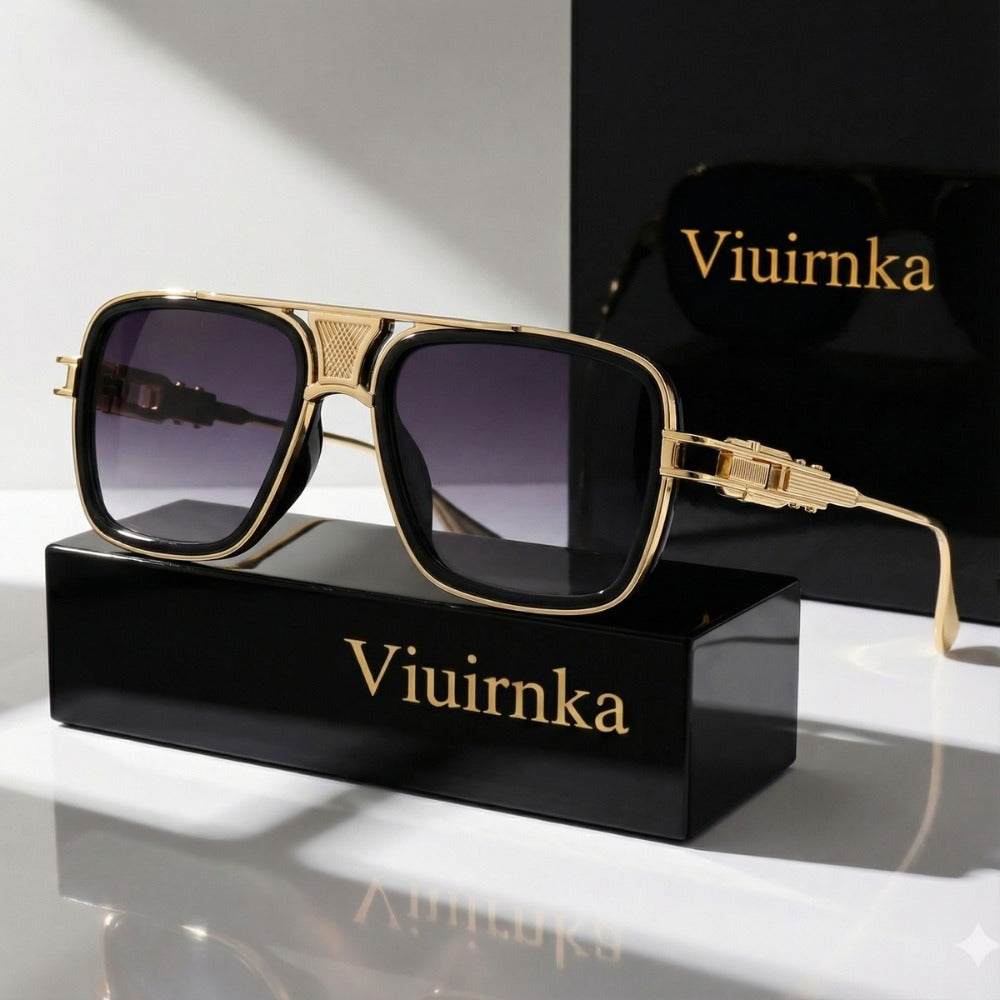 Sunglasses for Men - Square Retro Metal Frame UV400 Gradient Lenses Lightweight Unisex Eyewear - product detail view 4