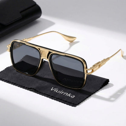Sunglasses for Men - Square Retro Metal Frame UV400 Gradient Lenses Lightweight Unisex Eyewear - product detail view 7