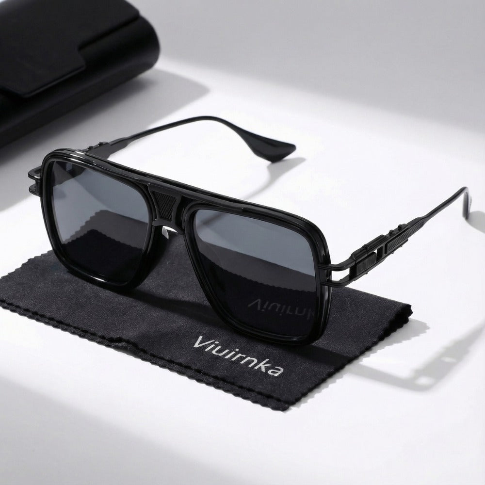 Sunglasses for Men - Square Retro Metal Frame UV400 Gradient Lenses Lightweight Unisex Eyewear - product detail view 9