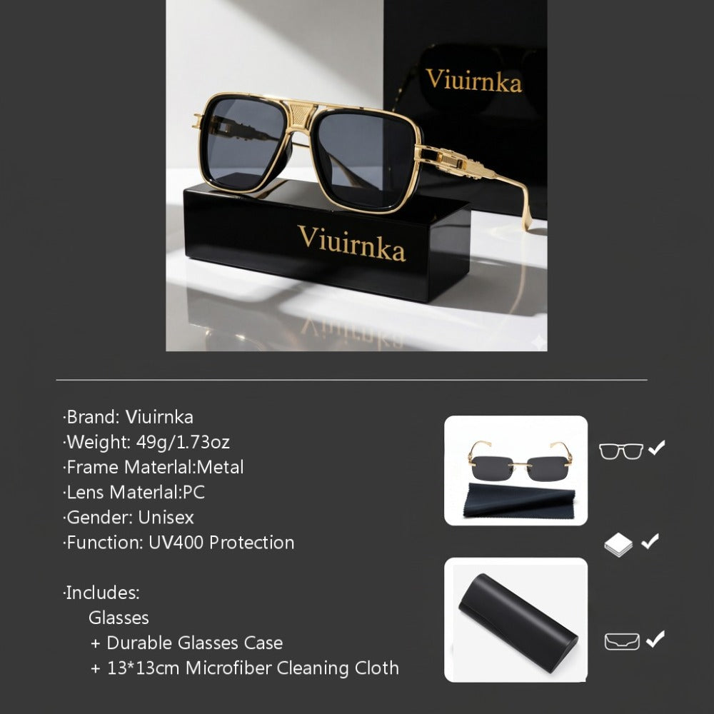 Sunglasses for Men - Square Retro Metal Frame UV400 Gradient Lenses Lightweight Unisex Eyewear - product detail view 10