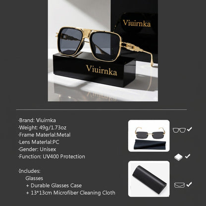Sunglasses for Men - Square Retro Metal Frame UV400 Gradient Lenses Lightweight Unisex Eyewear - product detail view 10