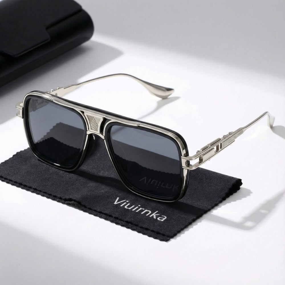 Sunglasses for Men - Square Retro Metal Frame UV400 Gradient Lenses Lightweight Unisex Eyewear - product detail view 11