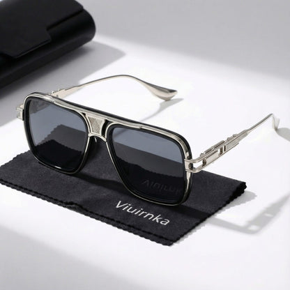 Sunglasses for Men - Square Retro Metal Frame UV400 Gradient Lenses Lightweight Unisex Eyewear - product detail view 11