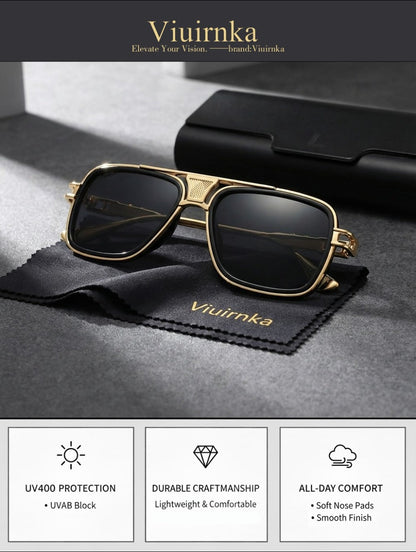 Sunglasses for Men - Square Retro Metal Frame UV400 Gradient Lenses Lightweight Unisex Eyewear - product detail view 15