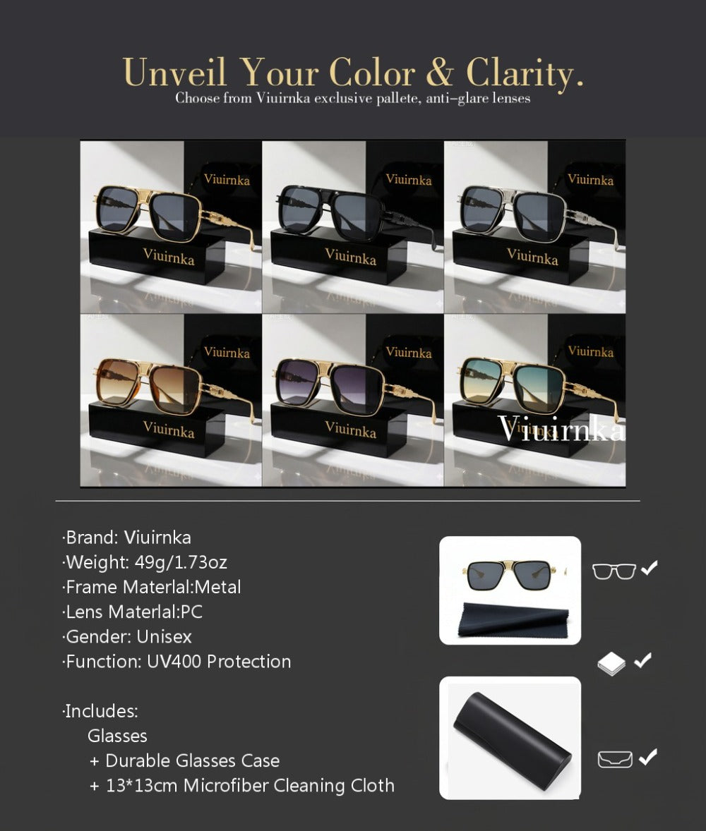 Sunglasses for Men - Square Retro Metal Frame UV400 Gradient Lenses Lightweight Unisex Eyewear - product detail view 16
