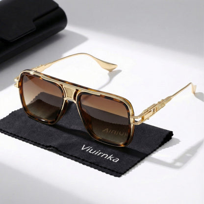 Sunglasses for Men - Square Retro Metal Frame UV400 Gradient Lenses Lightweight Unisex Eyewear - product detail view 30