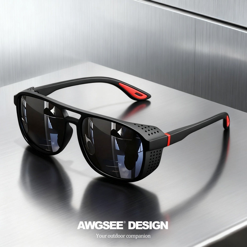 Sunglasses for Men - Steampunk Polarized Round Lens UV400 - HD Side Cutout Frame Sports Eyewear - main product view