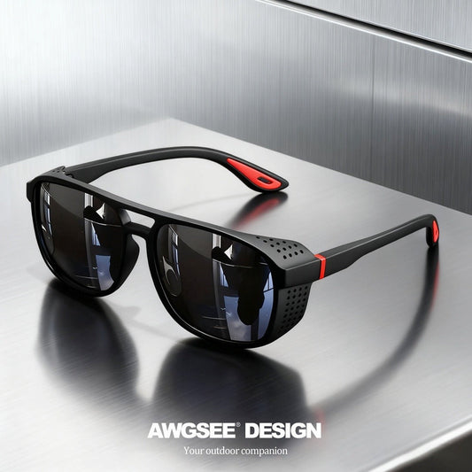 Sunglasses for Men - Steampunk Polarized Round Lens UV400 - HD Side Cutout Frame Sports Eyewear - main product view
