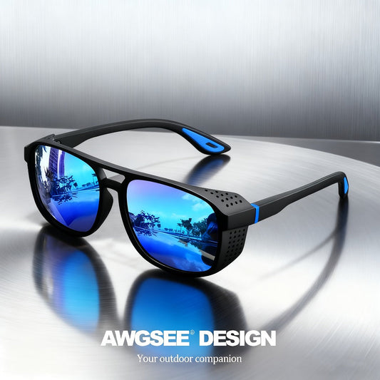 Sunglasses for Men - Steampunk Polarized Round Lens UV400 - HD Side Cutout Frame Sports Eyewear - product detail view 2
