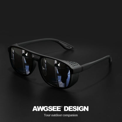 Sunglasses for Men - Steampunk Polarized Round Lens UV400 - HD Side Cutout Frame Sports Eyewear - product detail view 3