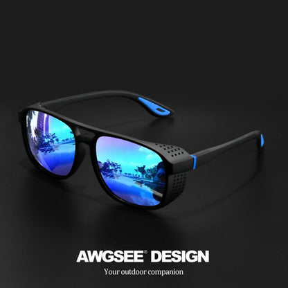 Sunglasses for Men - Steampunk Polarized Round Lens UV400 - HD Side Cutout Frame Sports Eyewear - product detail view 5