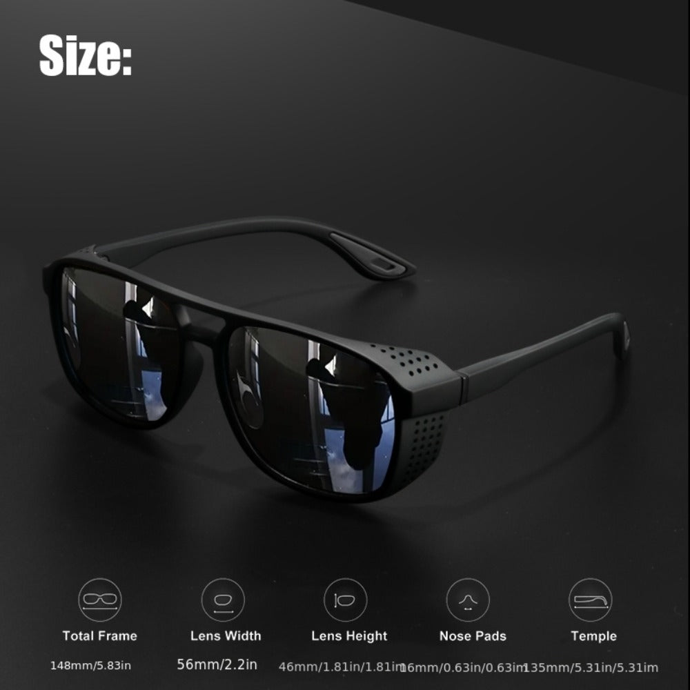 Sunglasses for Men - Steampunk Polarized Round Lens UV400 - HD Side Cutout Frame Sports Eyewear - product detail view 6