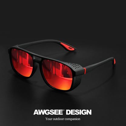 Sunglasses for Men - Steampunk Polarized Round Lens UV400 - HD Side Cutout Frame Sports Eyewear - product detail view 7