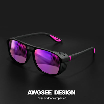 Sunglasses for Men - Steampunk Polarized Round Lens UV400 - HD Side Cutout Frame Sports Eyewear - product detail view 8