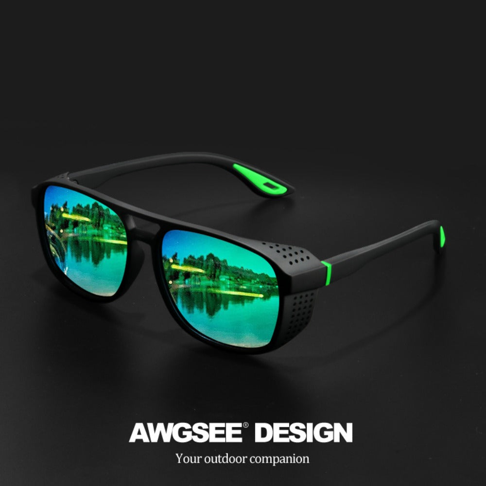 Sunglasses for Men - Steampunk Polarized Round Lens UV400 - HD Side Cutout Frame Sports Eyewear - product detail view 9