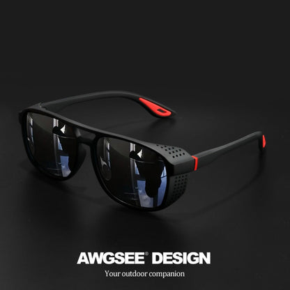 Sunglasses for Men - Steampunk Polarized Round Lens UV400 - HD Side Cutout Frame Sports Eyewear - product detail view 11