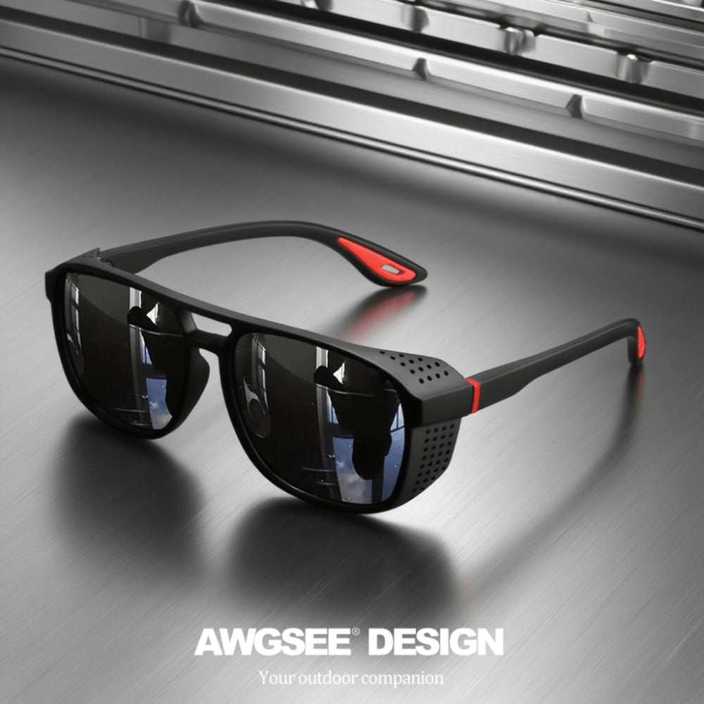 Sunglasses for Men - Steampunk Polarized Round Lens UV400 - HD Side Cutout Frame Sports Eyewear - product detail view 12
