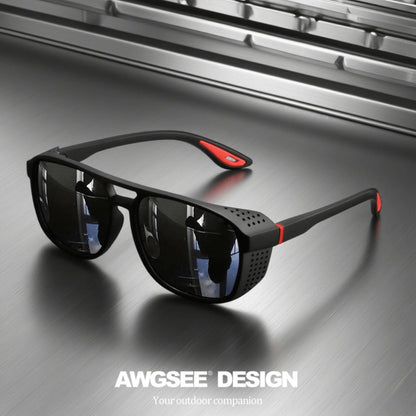 Sunglasses for Men - Steampunk Polarized Round Lens UV400 - HD Side Cutout Frame Sports Eyewear - product detail view 12