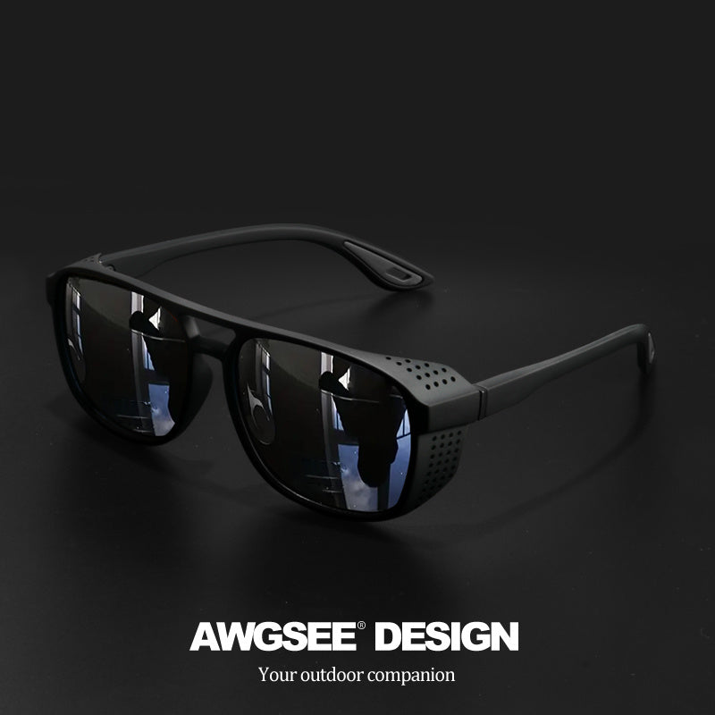 Sunglasses for Men - Steampunk Polarized Round Lens UV400 - HD Side Cutout Frame Sports Eyewear - product detail view 14
