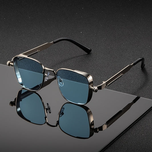 Sunglasses for Men - Steampunk Square Metal Frame - Retro Vintage UV400 Gradient Lenses for - product detail view 2