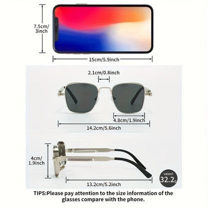 Sunglasses for Men - Steampunk Square Metal Frame - Retro Vintage UV400 Gradient Lenses for - product detail view 4
