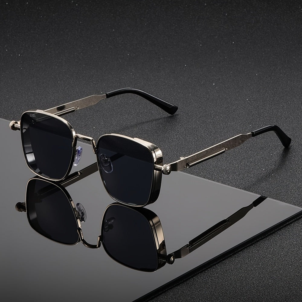Sunglasses for Men - Steampunk Square Metal Frame - Retro Vintage UV400 Gradient Lenses for - product detail view 5