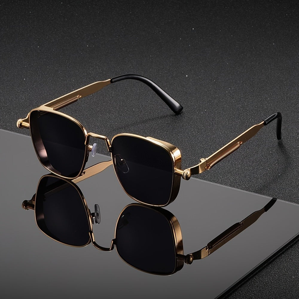 Sunglasses for Men - Steampunk Square Metal Frame - Retro Vintage UV400 Gradient Lenses for - product detail view 6