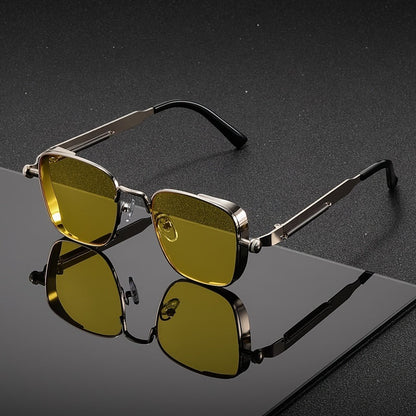 Sunglasses for Men - Steampunk Square Metal Frame - Retro Vintage UV400 Gradient Lenses for - product detail view 7