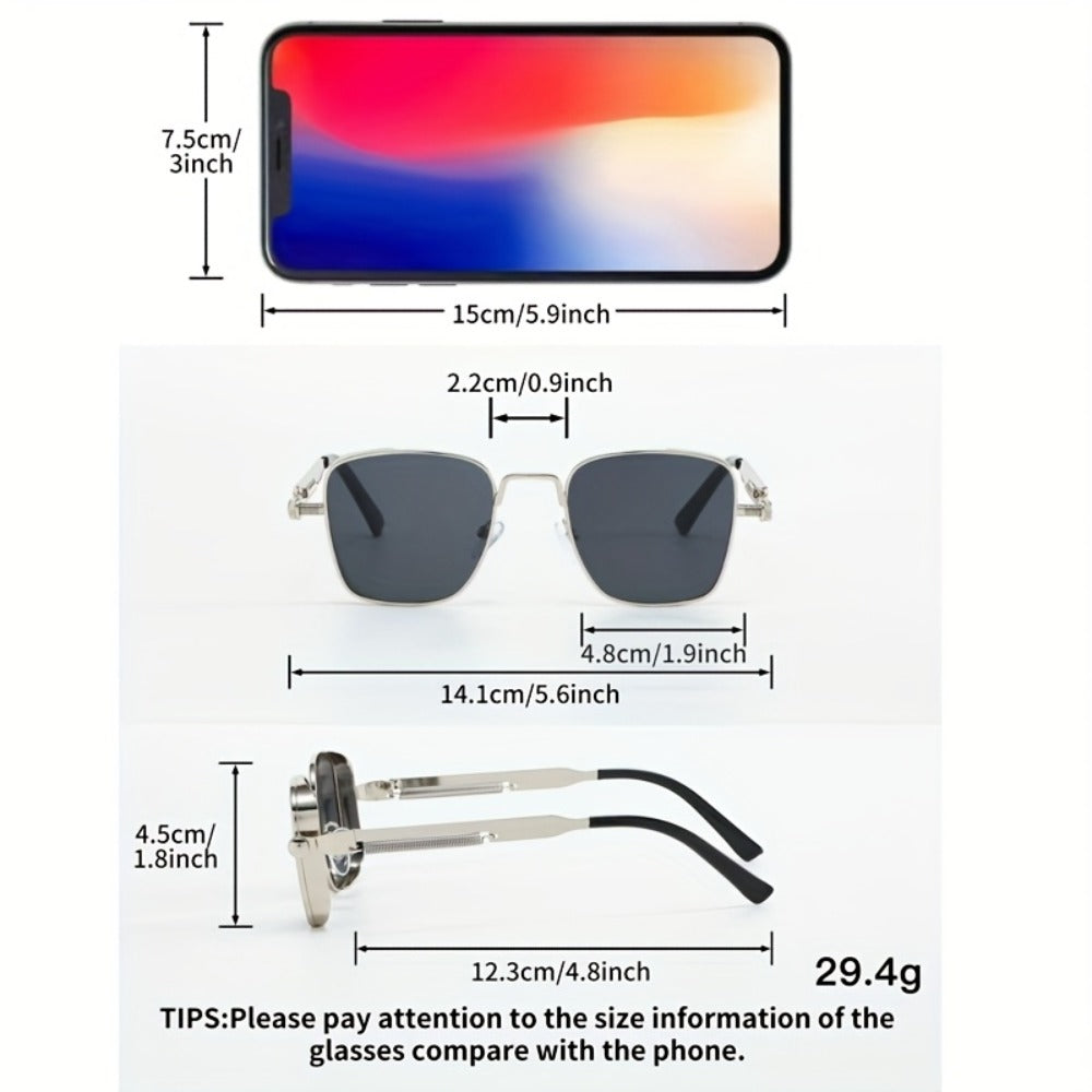 Sunglasses for Men - Steampunk Square Metal Frame - Retro Vintage UV400 Gradient Lenses for - product detail view 8